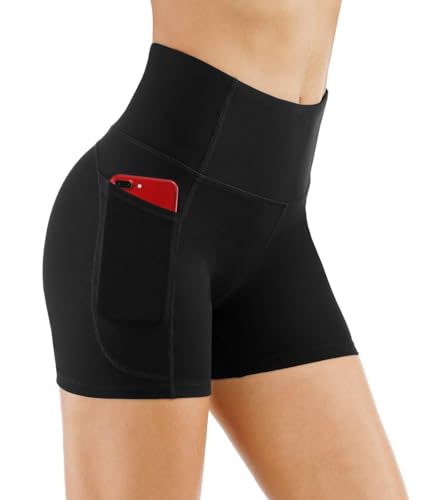 THE GYM PEOPLE High Waist Yoga Shorts for Tummy Control Fitness Athletic Workout Running Shorts with Deep Pockets