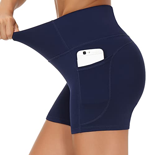 THE GYM PEOPLE High Waist Yoga Shorts for Tummy Control Fitness Athletic Workout Running Shorts with Deep Pockets