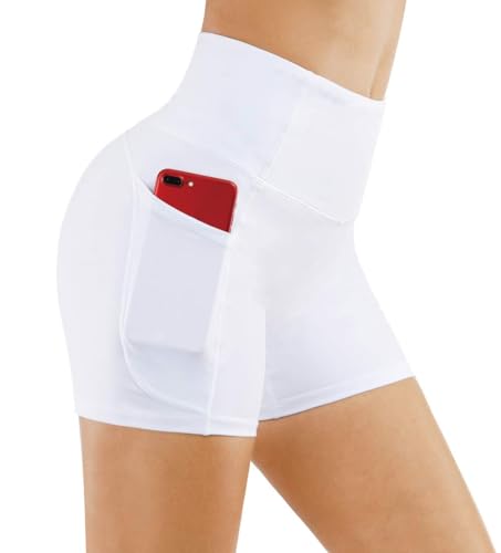 THE GYM PEOPLE High Waist Yoga Shorts for Tummy Control Fitness Athletic Workout Running Shorts with Deep Pockets