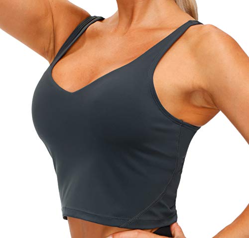THE GYM PEOPLE Women’s Longline Sports Bra Wirefree Padded Medium Support Yoga Bras Gym Running Workout Tank Tops Charcoal Grey