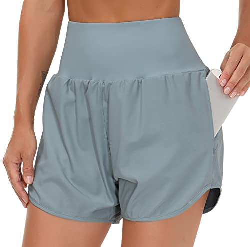 THE GYM PEOPLE Women's High Waist Running Workout Shorts Quick Dry