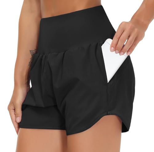 THE GYM PEOPLE Women's High Waist Running Workout Shorts Quick Dry