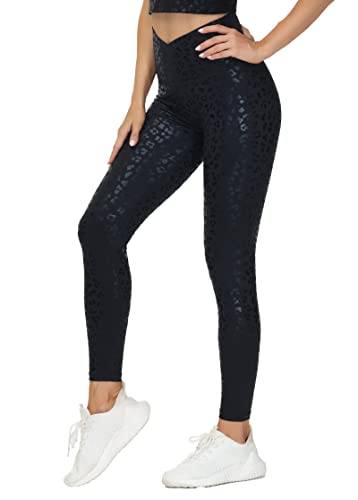 THE GYM PEOPLE Women V Cross Waist Yoga Leggings Tummy Control Workout Pant