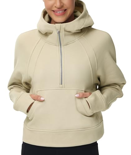 THE GYM PEOPLE Womens' Hoodies Half Zip Fleece Crop Pullover Sweatshirts