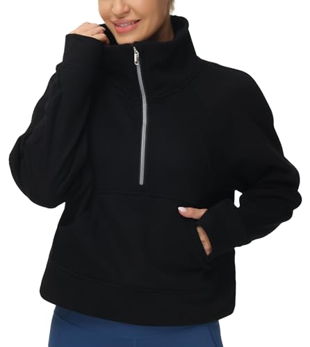 THE GYM PEOPLE Womens Half Zip Pullover Fleece Stand Collar Crop Sweatshirt