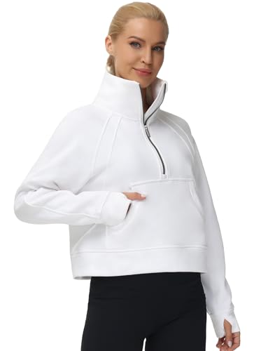 THE GYM PEOPLE Womens Half Zip Pullover Fleece Stand Collar Crop Sweatshirt