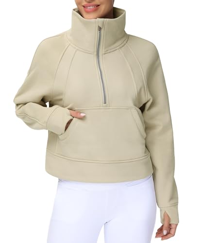 THE GYM PEOPLE Womens Half Zip Pullover Fleece Stand Collar Crop Sweatshirt