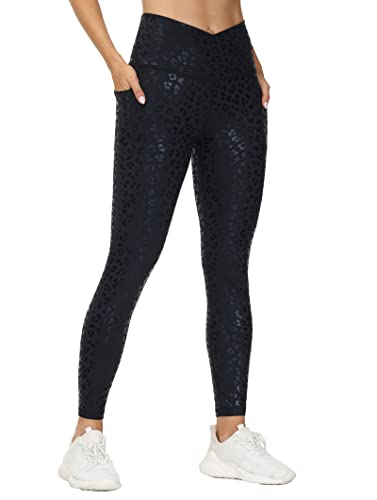 THE GYM PEOPLE Women Cross Waist Workout Leggings Yoga Pants with Pockets