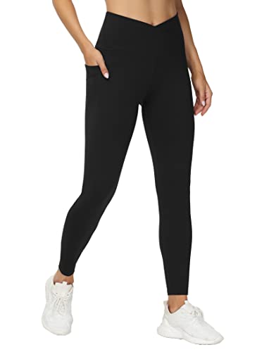 THE GYM PEOPLE Women Cross Waist Workout Leggings Yoga Pants with Pockets