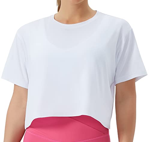 THE GYM PEOPLE Women's Workout Crop Tops Boxy Yoga Basic Cropped T-Shirts