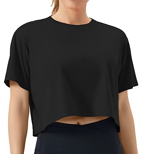 THE GYM PEOPLE Women's Workout Crop Tops Boxy Yoga Basic Cropped T-Shirts