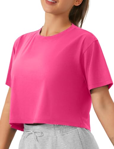 THE GYM PEOPLE Women's Workout Crop Tops Boxy Yoga Basic Cropped T-Shirts