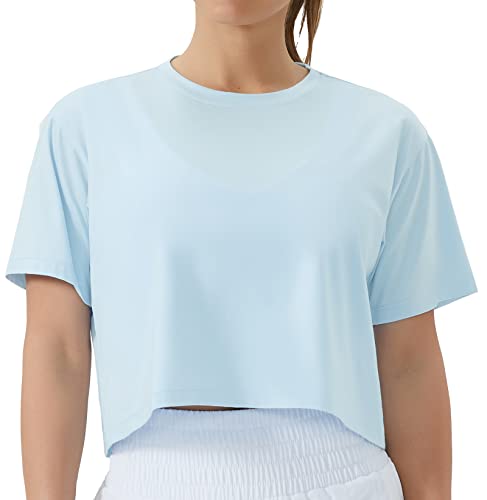 THE GYM PEOPLE Women's Workout Crop Tops Boxy Yoga Basic Cropped T-Shirts
