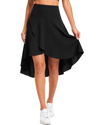 THE GYM PEOPLE Women's High Waist Wrap Skorts High Low Flowy Midi Skirt