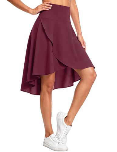 THE GYM PEOPLE Women's High Waist Wrap Skorts High Low Flowy Midi Skirt