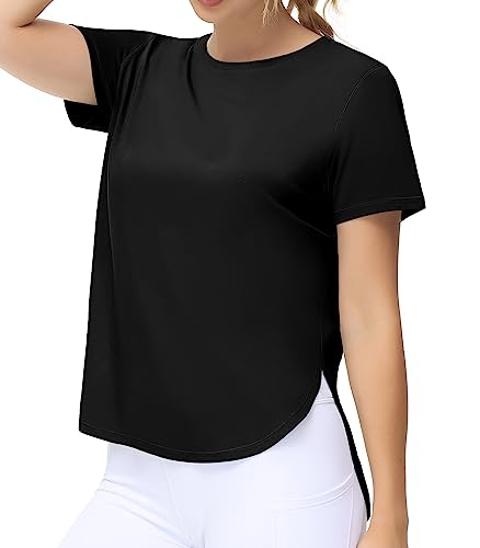 THE GYM PEOPLE Women's Split Hem Workout T-Shirts Loose Fit Basic Tee Tops