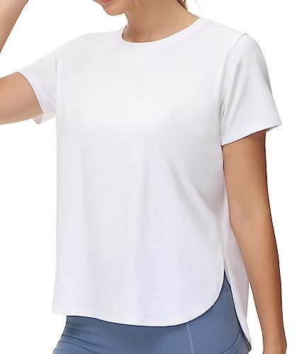 THE GYM PEOPLE Women's Split Hem Workout T-Shirts Loose Fit Basic Tee Tops