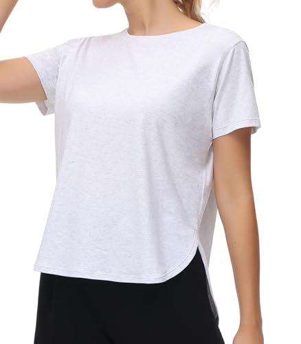 THE GYM PEOPLE Women's Split Hem Workout T-Shirts Loose Fit Basic Tee Tops