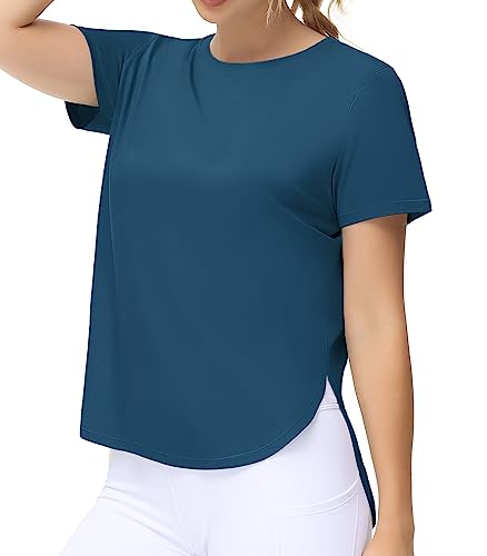 THE GYM PEOPLE Women's Split Hem Workout T-Shirts Loose Fit Basic Tee Tops