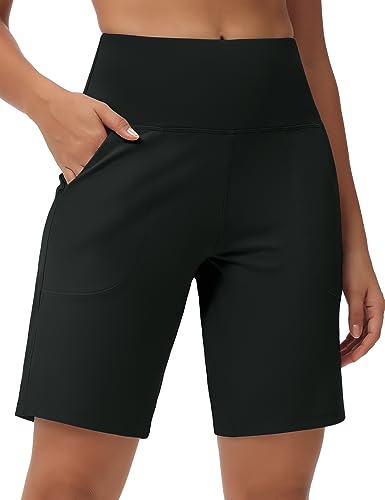 THE GYM PEOPLE Women's High Waisted Bermuda Shorts Long Workout Shorts