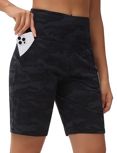 THE GYM PEOPLE Women's High Waisted Bermuda Shorts Long Workout Shorts