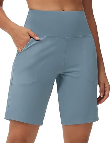 THE GYM PEOPLE Women's High Waisted Bermuda Shorts Long Workout Shorts