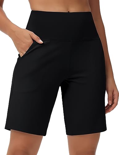 THE GYM PEOPLE Women's High Waisted Bermuda Shorts Long Workout Shorts