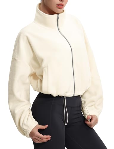 THE GYM PEOPLE Women's Fleece Cropped Jacket Full Zip Short Sherpa Coats