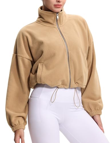 THE GYM PEOPLE Women's Fleece Cropped Jacket Full Zip Short Sherpa Coats