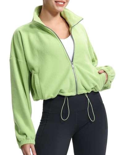 THE GYM PEOPLE Women's Fleece Cropped Jacket Full Zip Short Sherpa Coats