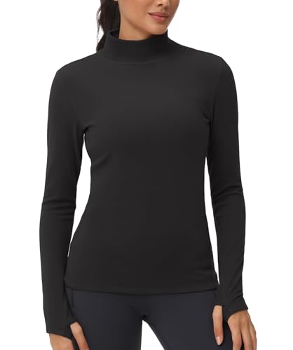 THE GYM PEOPLE Women's Mock Turtleneck Thermal Shirts Fleece Undershirt Top