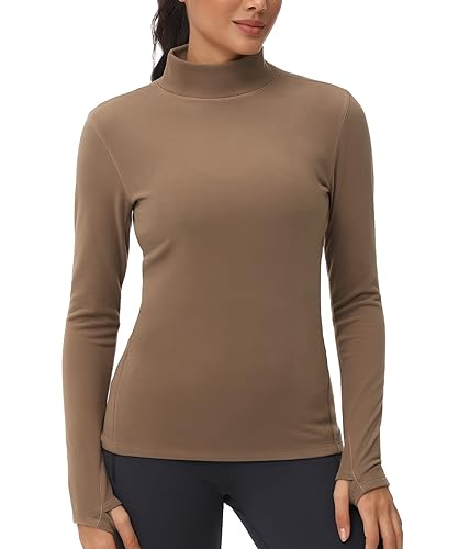 THE GYM PEOPLE Women's Mock Turtleneck Thermal Shirts Fleece Undershirt Top