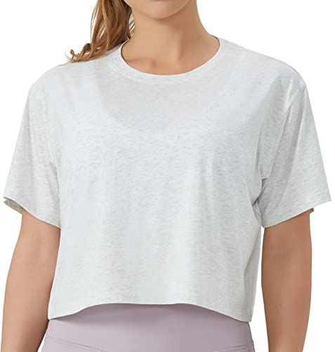 THE GYM PEOPLE Women's Workout Crop Tops Boxy Yoga Basic Cropped T-Shirts