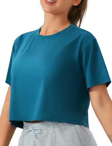 THE GYM PEOPLE Women's Workout Crop Tops Boxy Yoga Basic Cropped T-Shirts