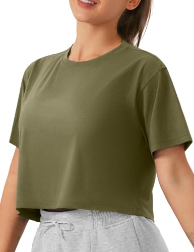 THE GYM PEOPLE Women's Workout Crop Tops Boxy Yoga Basic Cropped T-Shirts