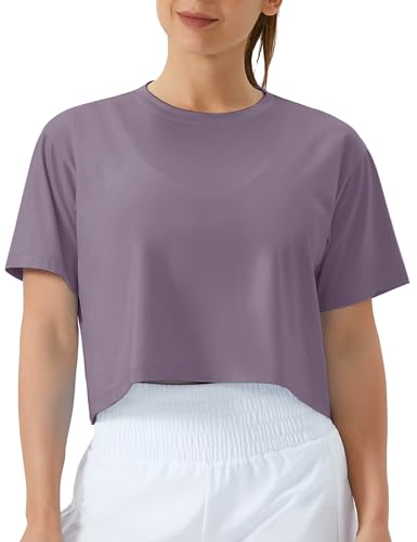 THE GYM PEOPLE Women's Workout Crop Tops Boxy Yoga Basic Cropped T-Shirts