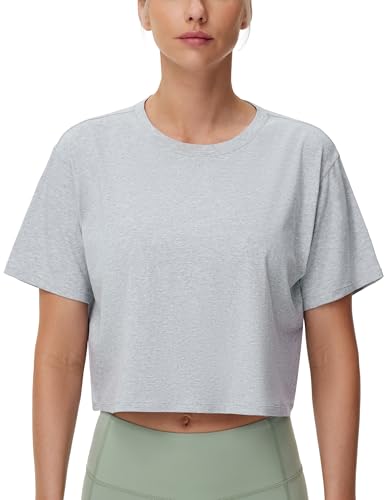 THE GYM PEOPLE Women's Workout Crop Tops Boxy Yoga Basic Cropped T-Shirts