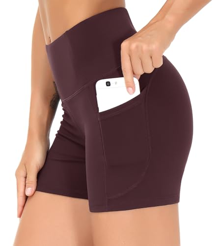 THE GYM PEOPLE High Waist Yoga Shorts for Women's Tummy Control Fitness Athletic Workout Running Shorts with Deep Pockets