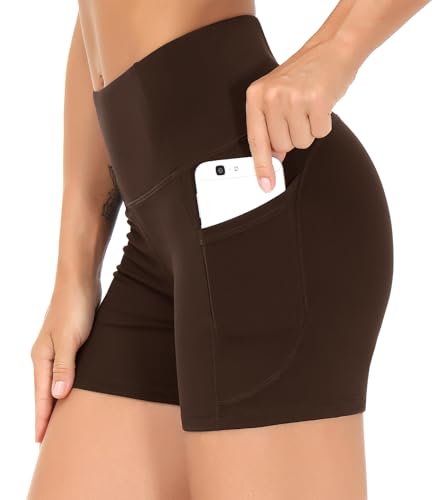 THE GYM PEOPLE High Waist Yoga Shorts for Women's Tummy Control Fitness Athletic Workout Running Shorts with Deep Pockets