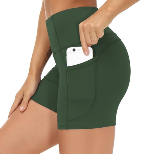 THE GYM PEOPLE High Waist Yoga Shorts for Women's Tummy Control Fitness Athletic Workout Running Shorts with Deep Pockets