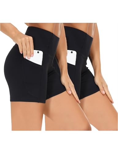 THE GYM PEOPLE 2 Pack Women's High Waist Workout Yoga Shorts 5"