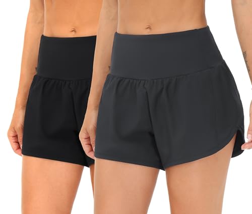 THE GYM PEOPLE 2 Pack Womens High Waist Running Workout Shorts with Pockets