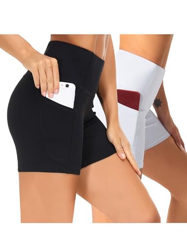 THE GYM PEOPLE 2 Pack Women's High Waist Workout Yoga Shorts 5"
