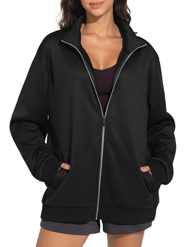 THE GYM PEOPLE Women's Oversized Zip Up Sweatshirts Fleece Mock Neck Jacket