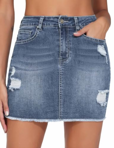 THE GYM PEOPLE Women's Ripped Denim Mini Skirts Stretchy Trendy Jean Skirt