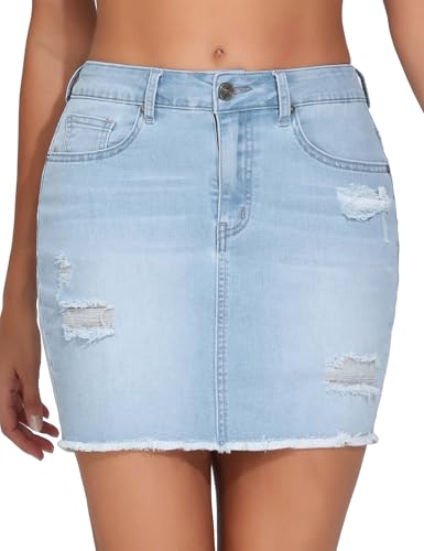 THE GYM PEOPLE Women's Ripped Denim Mini Skirts Stretchy Trendy Jean Skirt
