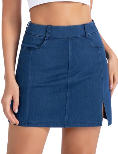 THE GYM PEOPLE Women's Stretchy Jean Skorts Pull on Denim Skirts Side Split