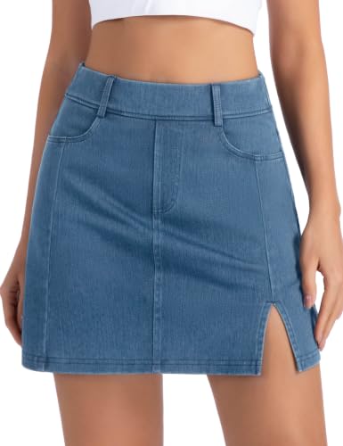 THE GYM PEOPLE Women's Stretchy Jean Skorts Pull on Denim Skirts Side Split