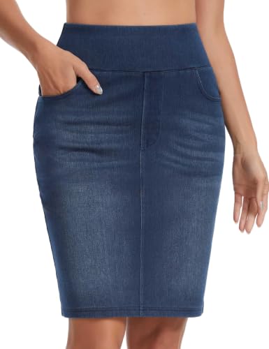 THE GYM PEOPLE Women's High Waist Pencil Jean Skirts Stretchy Denim Skirt