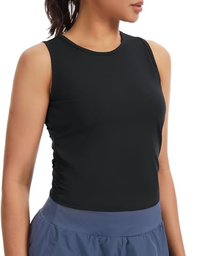 THE GYM PEOPLE Women's Ruched Tank Tops Slim Fit Sleeveless Workout Shirts